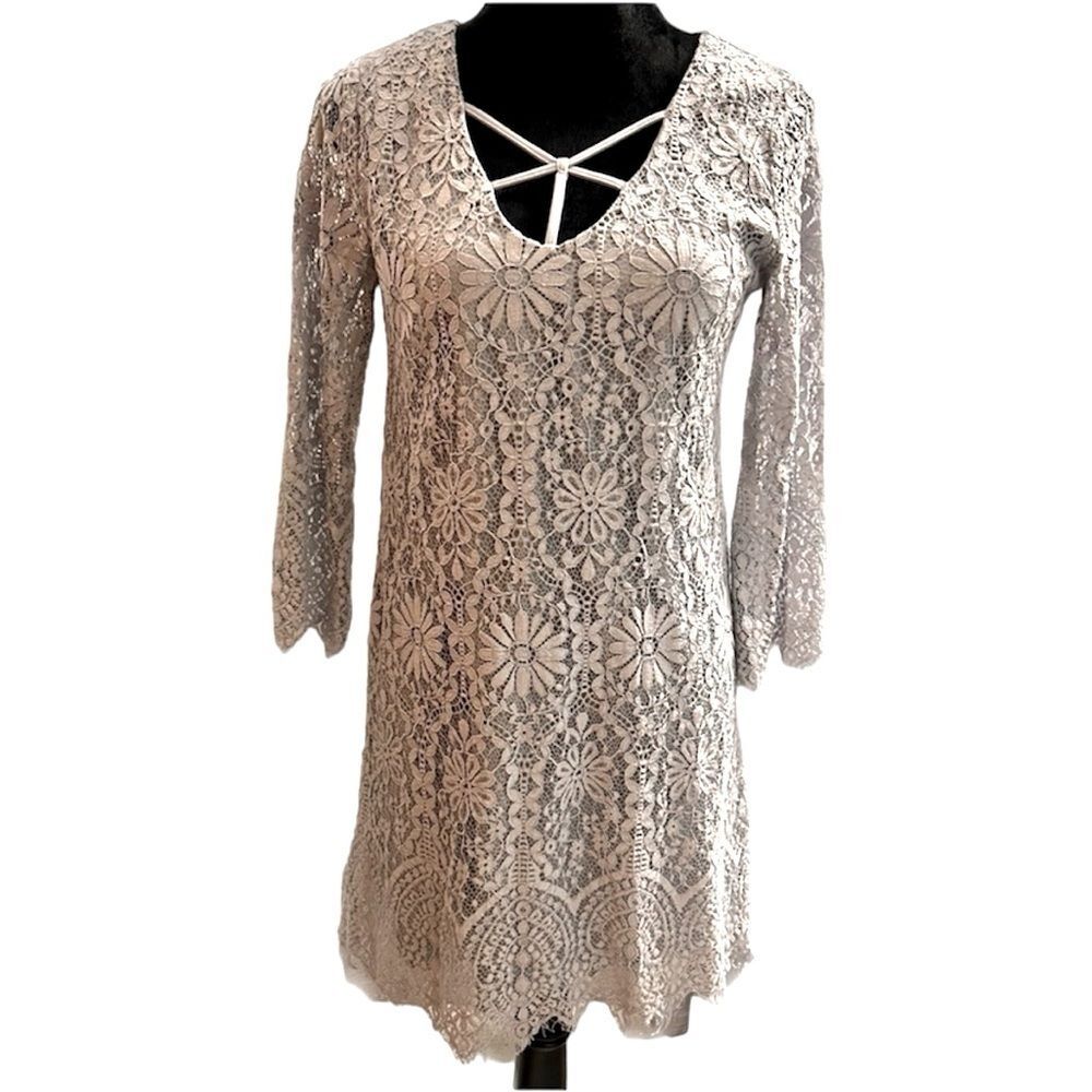 Altar’d State Lace Mini Dress S Periwinkle Blue Boho Cutout Back Scalloped Hem